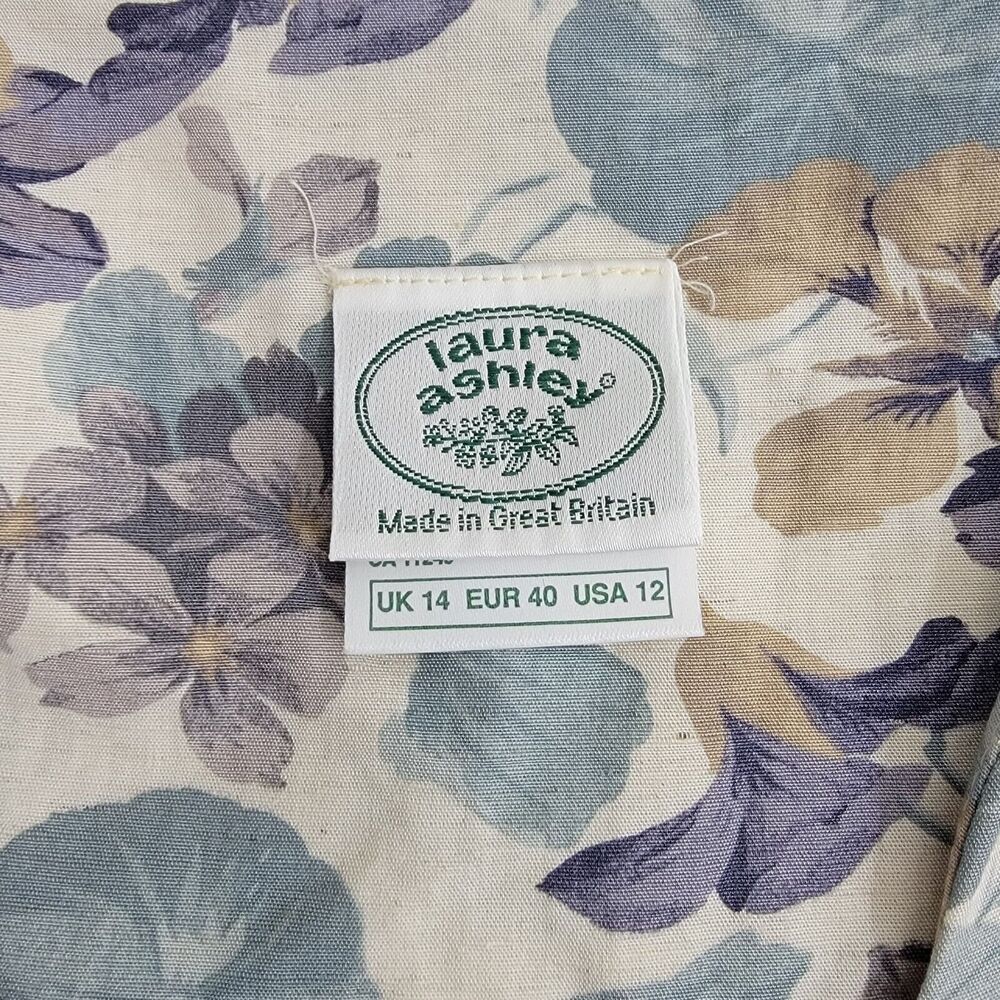 VTG Laura Ashley Great Britain Floral Puff Sleeve Midi Dress Sz 12 Cottagecore - Picture 3 of 16